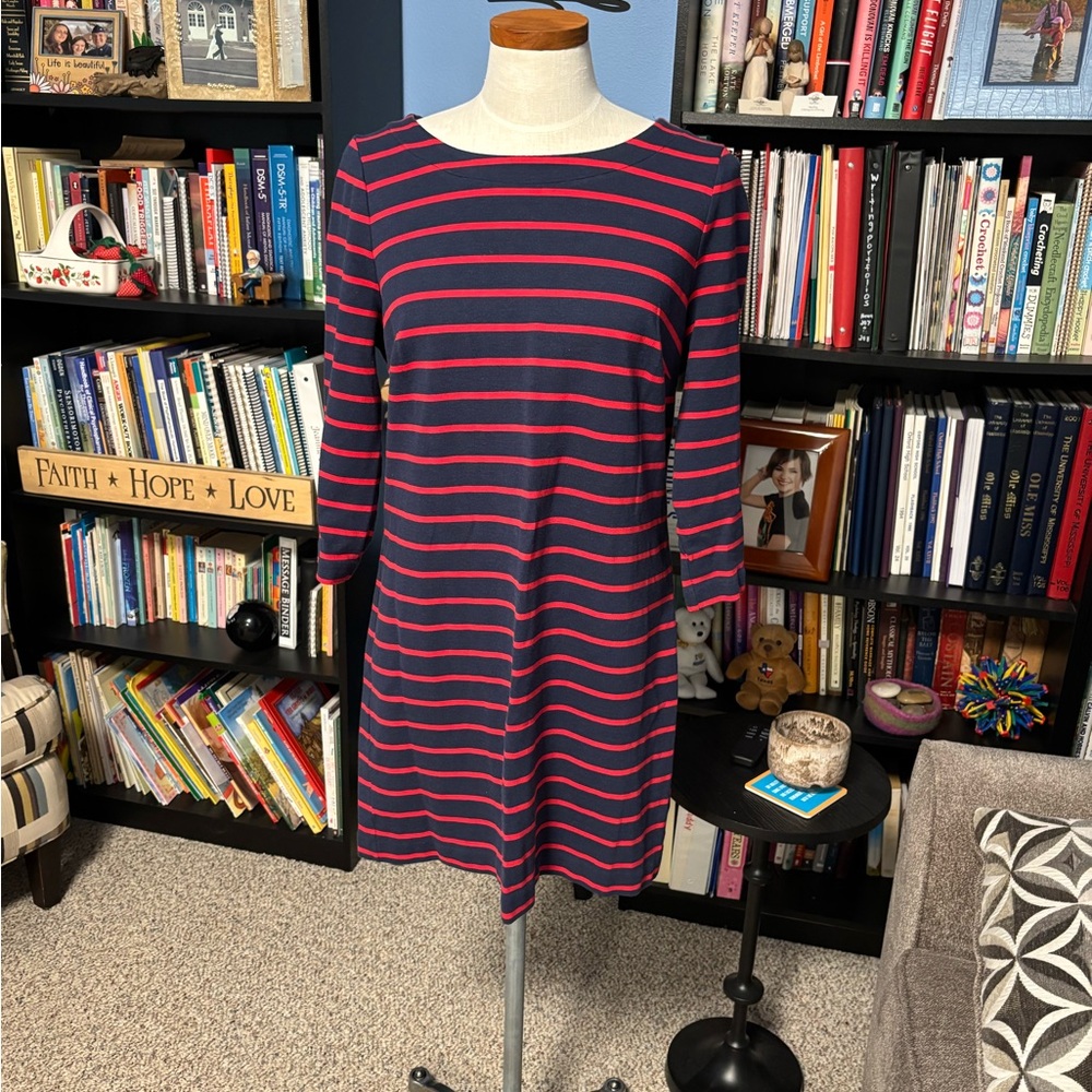 Boden Navy and Red Striped Long Sleeve Dress